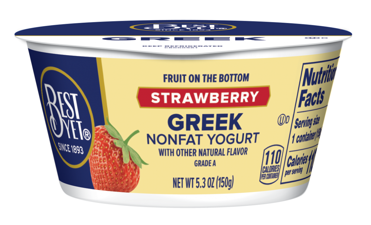 Greek Non Fat Yogurt Strawberry Fruit On Bottom Best Yet Brand